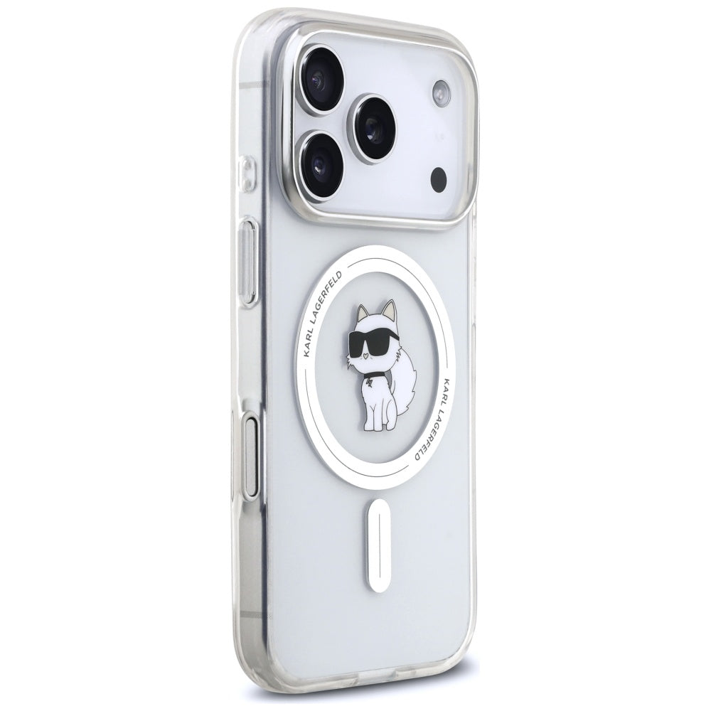 Custodia MagSafe per Apple iPhone 17 Pro, Karl Lagerfeld, IML Logo Choupette, Trasparente