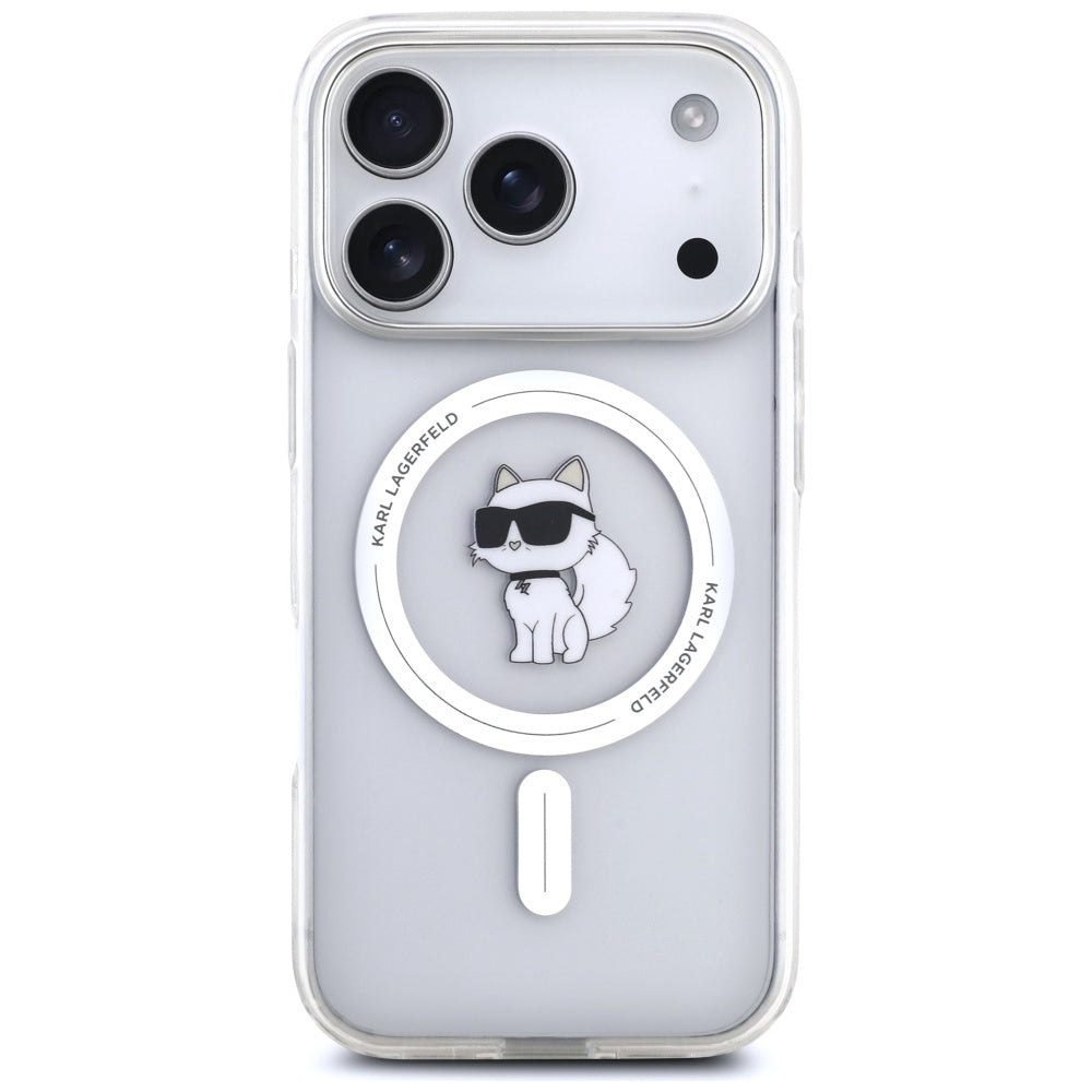 Custodia MagSafe per Apple iPhone 17 Pro, Karl Lagerfeld, IML Logo Choupette, Trasparente