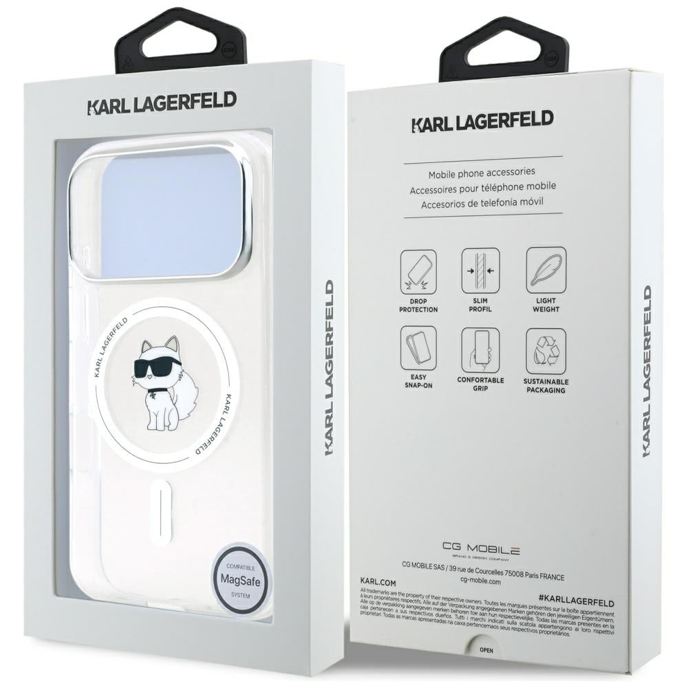 Custodia MagSafe per Apple iPhone 17 Pro, Karl Lagerfeld, IML Logo Choupette, Trasparente