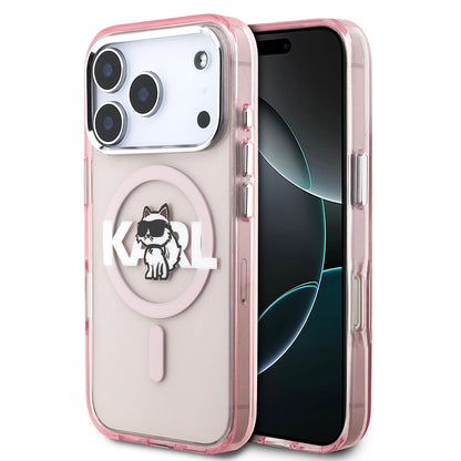 Custodia MagSafe per Apple iPhone 17 Pro, Karl Lagerfeld, IML Sketch Logo Choupette, Rosa