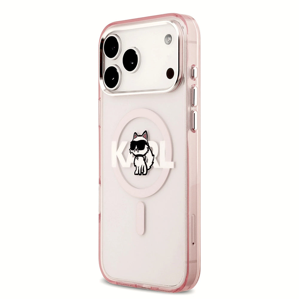 Custodia MagSafe per Apple iPhone 17 Pro, Karl Lagerfeld, IML Sketch Logo Choupette, Rosa