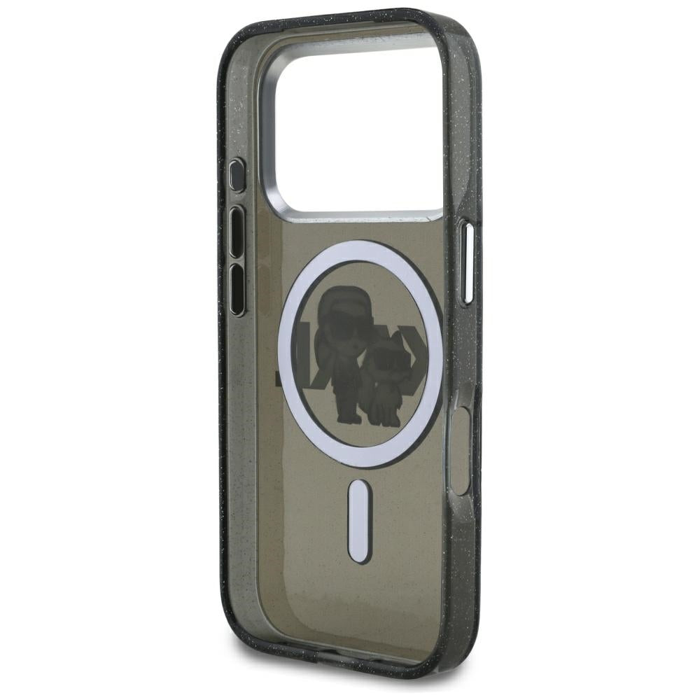 MagSafe Case for Apple iPhone 17 Pro, Karl Lagerfeld, IML Sketch Logo Glitter Karl & Choupette, Black
