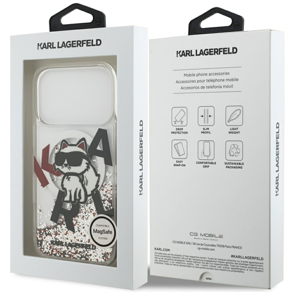 Custodia MagSafe per Apple iPhone 17 Pro, Karl Lagerfeld, Liquid Glitter Choupette Logo, Trasparente