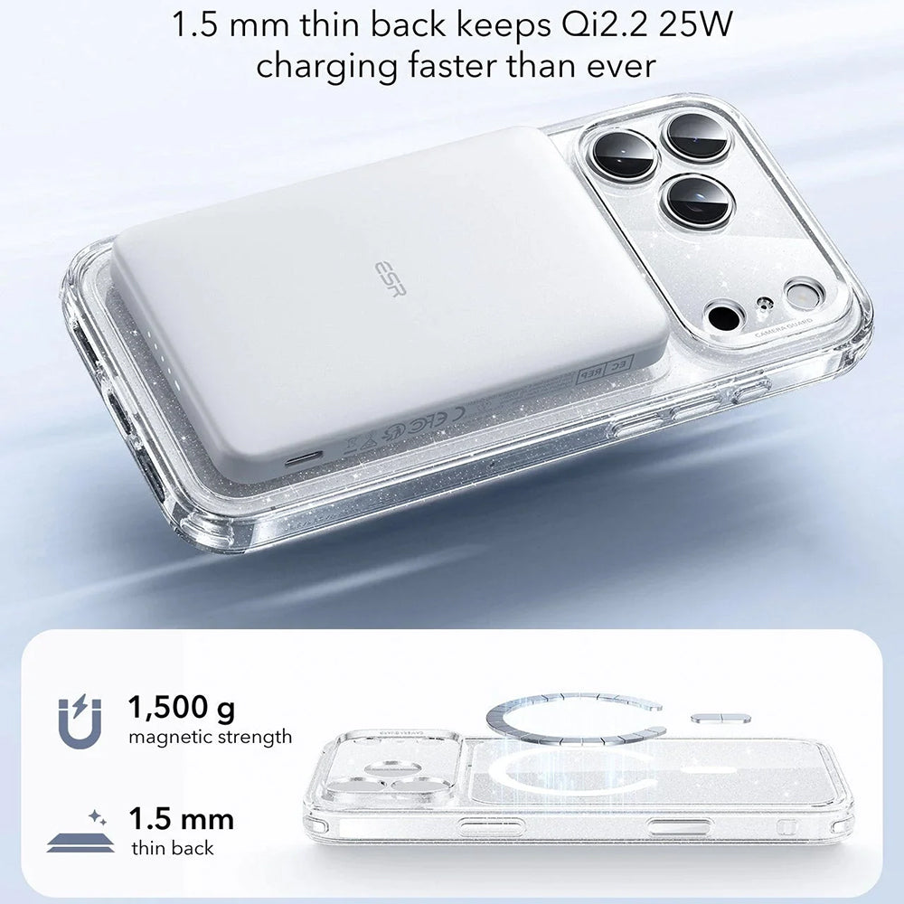 Custodia MagSafe per Apple iPhone 17 Pro Max, ESR, Classic Hybrid Shimmer, Trasparente