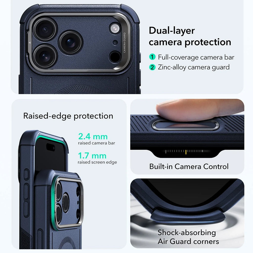 Custodia MagSafe per Apple iPhone 17 Pro Max, ESR, Cyber Armor Kickstand, Blu