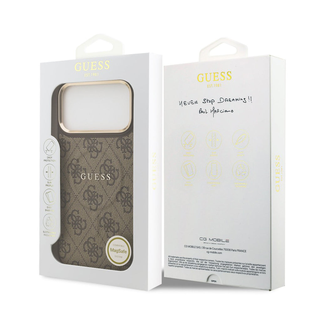 Custodia MagSafe per Apple iPhone 17 Pro Max, Guess, 4G Classic, Marrone