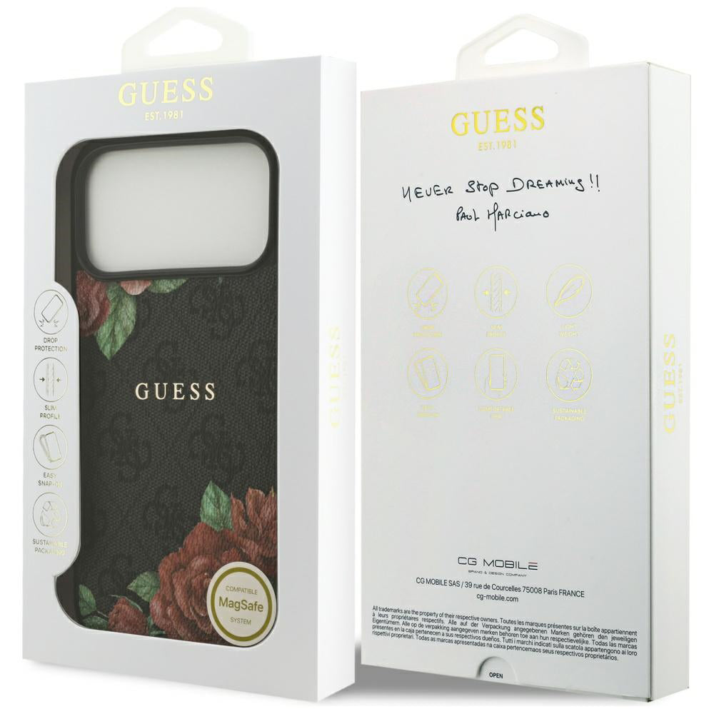 Custodia MagSafe per Apple iPhone 17 Pro Max, Guess, Stampa Fiori 4G, Nera