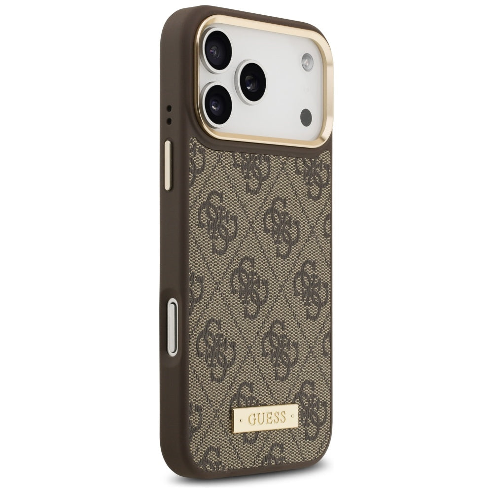 Custodia MagSafe per Apple iPhone 17 Pro Max, Guess, 4G Logo Plate, Marrone