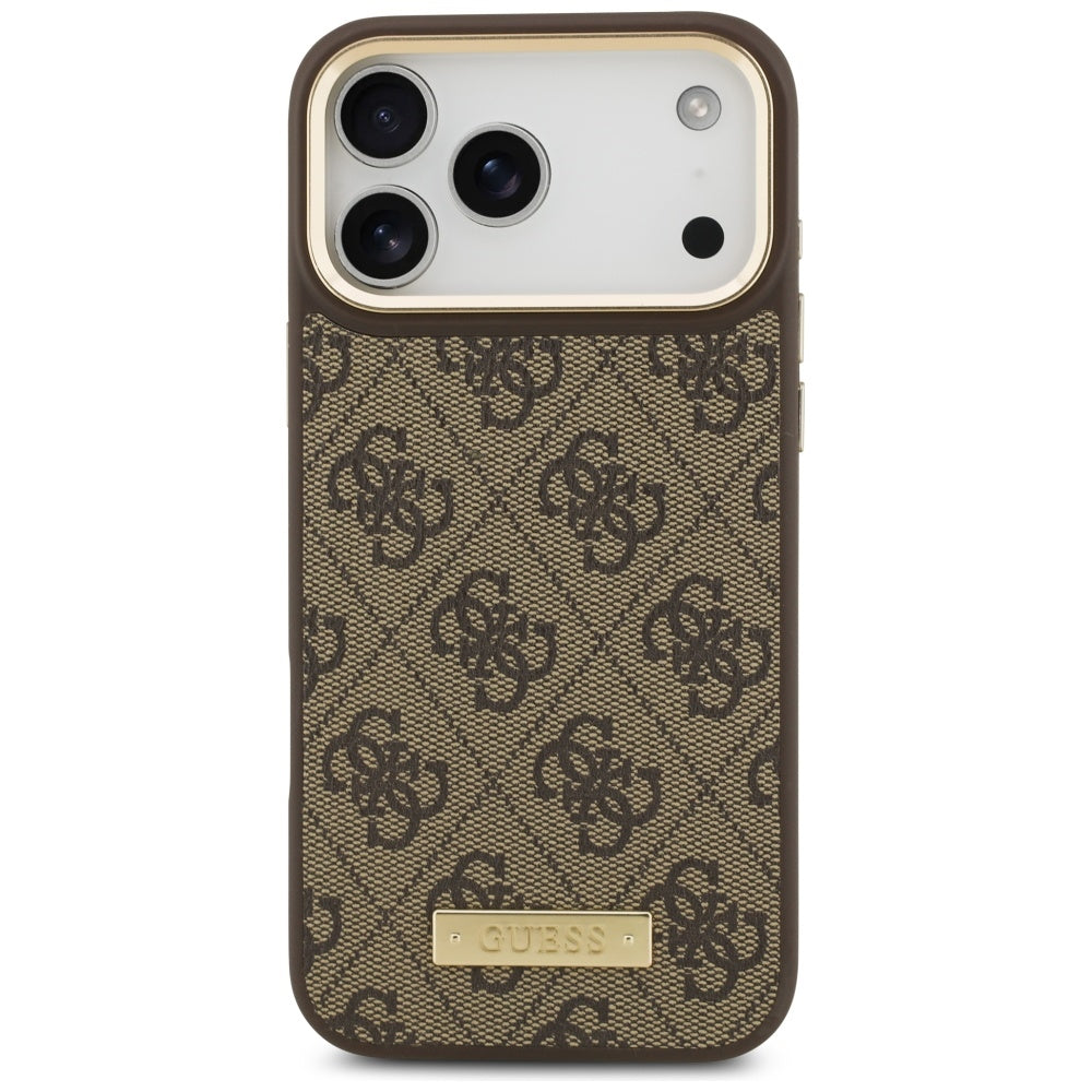 Custodia MagSafe per Apple iPhone 17 Pro Max, Guess, 4G Logo Plate, Marrone