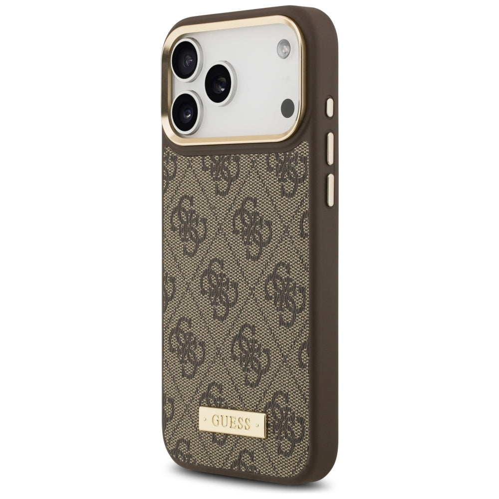 Custodia MagSafe per Apple iPhone 17 Pro Max, Guess, 4G Logo Plate, Marrone