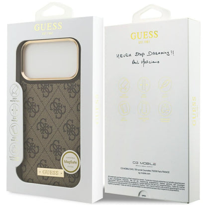 Custodia MagSafe per Apple iPhone 17 Pro Max, Guess, 4G Logo Plate, Marrone