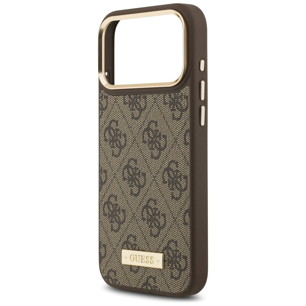 Custodia MagSafe per Apple iPhone 17 Pro Max, Guess, 4G Logo Plate, Marrone