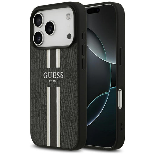 Custodia MagSafe per Apple iPhone 17 Pro Max, Guess, 4G Printed Stripes, Nera