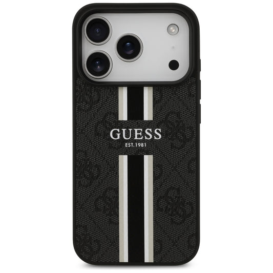 Custodia MagSafe per Apple iPhone 17 Pro Max, Guess, 4G Printed Stripes, Nera