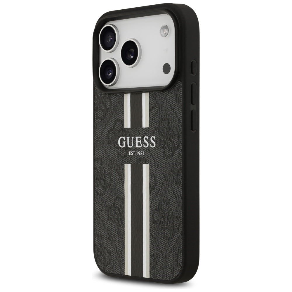 Custodia MagSafe per Apple iPhone 17 Pro Max, Guess, 4G Printed Stripes, Nera