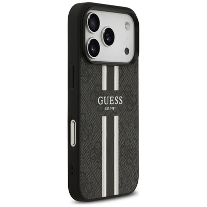 Custodia MagSafe per Apple iPhone 17 Pro Max, Guess, 4G Printed Stripes, Nera