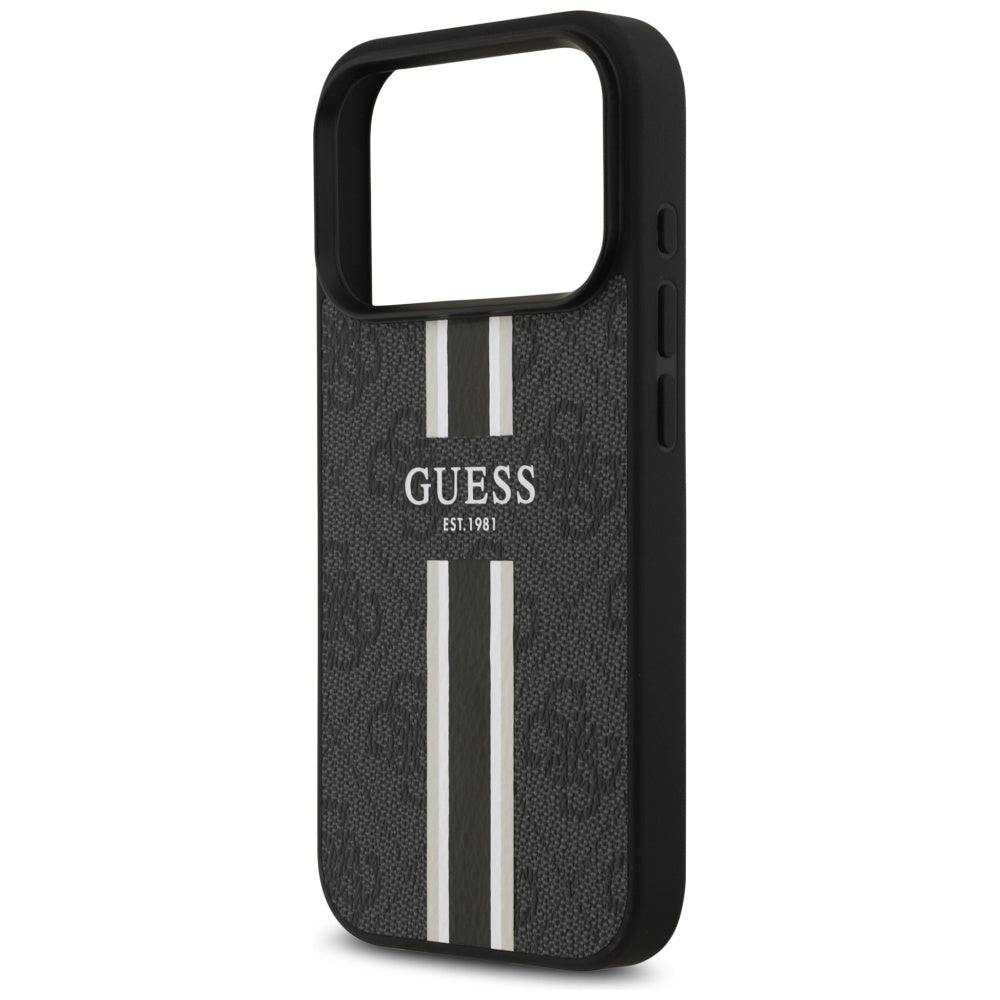 Custodia MagSafe per Apple iPhone 17 Pro Max, Guess, 4G Printed Stripes, Nera