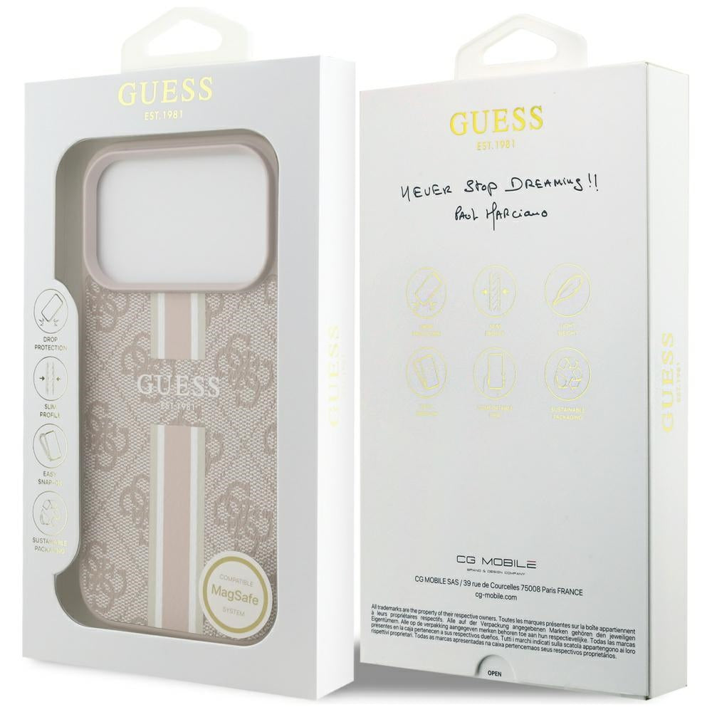Custodia MagSafe per Apple iPhone 17 Pro Max, Guess, 4G Printed Stripes, Rosa