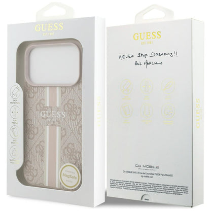 Custodia MagSafe per Apple iPhone 17 Pro Max, Guess, 4G Printed Stripes, Rosa
