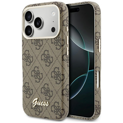 Custodia MagSafe per Apple iPhone 17 Pro Max, Guess, 4G Script Logo, Marrone