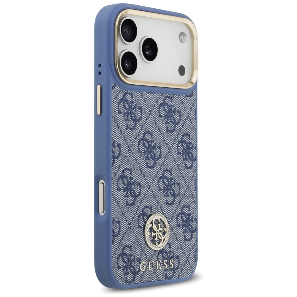 Custodia MagSafe per Apple iPhone 17 Pro Max, Guess, 4G Strass Logo con Grande Cinturino, Blu