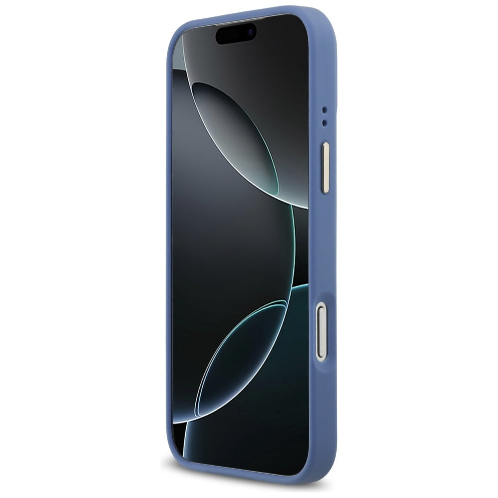 Custodia MagSafe per Apple iPhone 17 Pro Max, Guess, 4G Strass Logo con Grande Cinturino, Blu