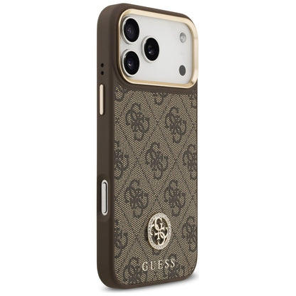 Custodia MagSafe per Apple iPhone 17 Pro Max, Guess, 4G Strass Logo con Cinturino Grande, Marrone