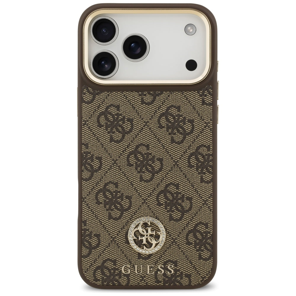 Custodia MagSafe per Apple iPhone 17 Pro Max, Guess, 4G Strass Logo con Cinturino Grande, Marrone