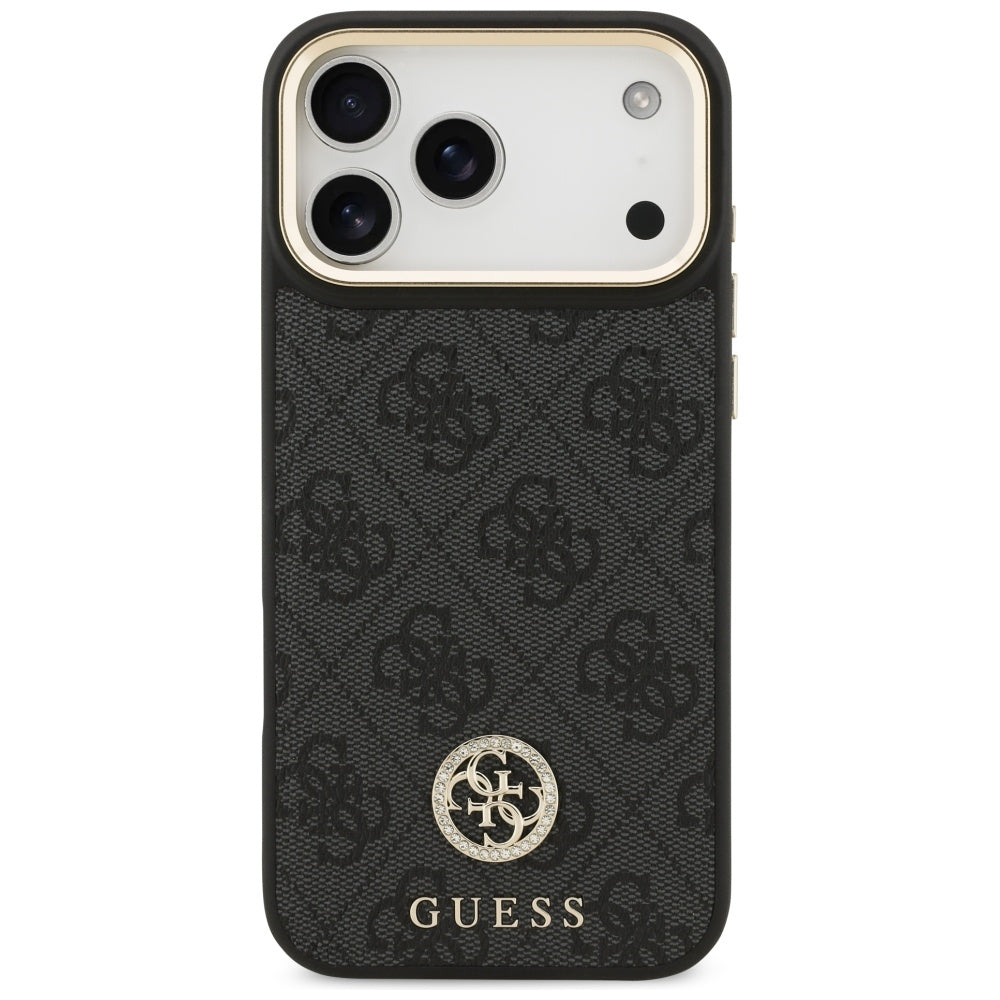Custodia MagSafe per Apple iPhone 17 Pro Max, Guess, 4G Strass Logo con Grande Cinturino, Nera