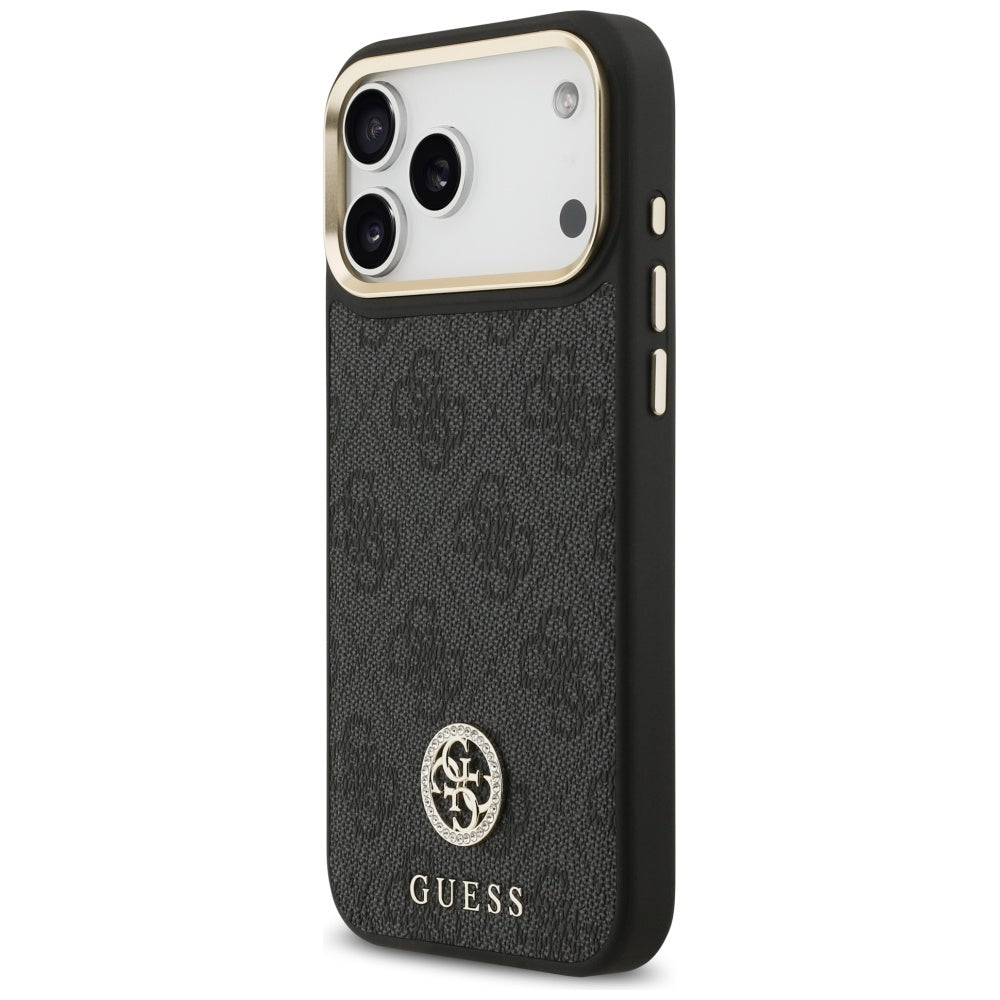 Custodia MagSafe per Apple iPhone 17 Pro Max, Guess, 4G Strass Logo con Grande Cinturino, Nera
