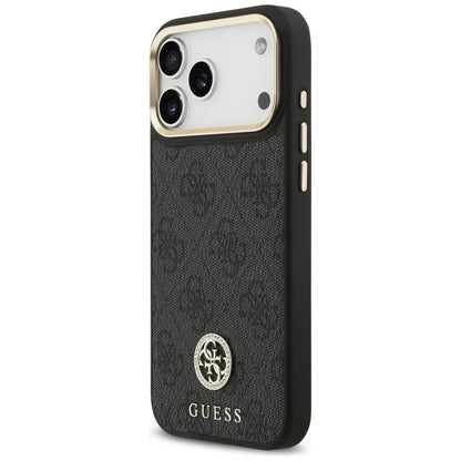 Custodia MagSafe per Apple iPhone 17 Pro Max, Guess, 4G Strass Logo con Grande Cinturino, Nera