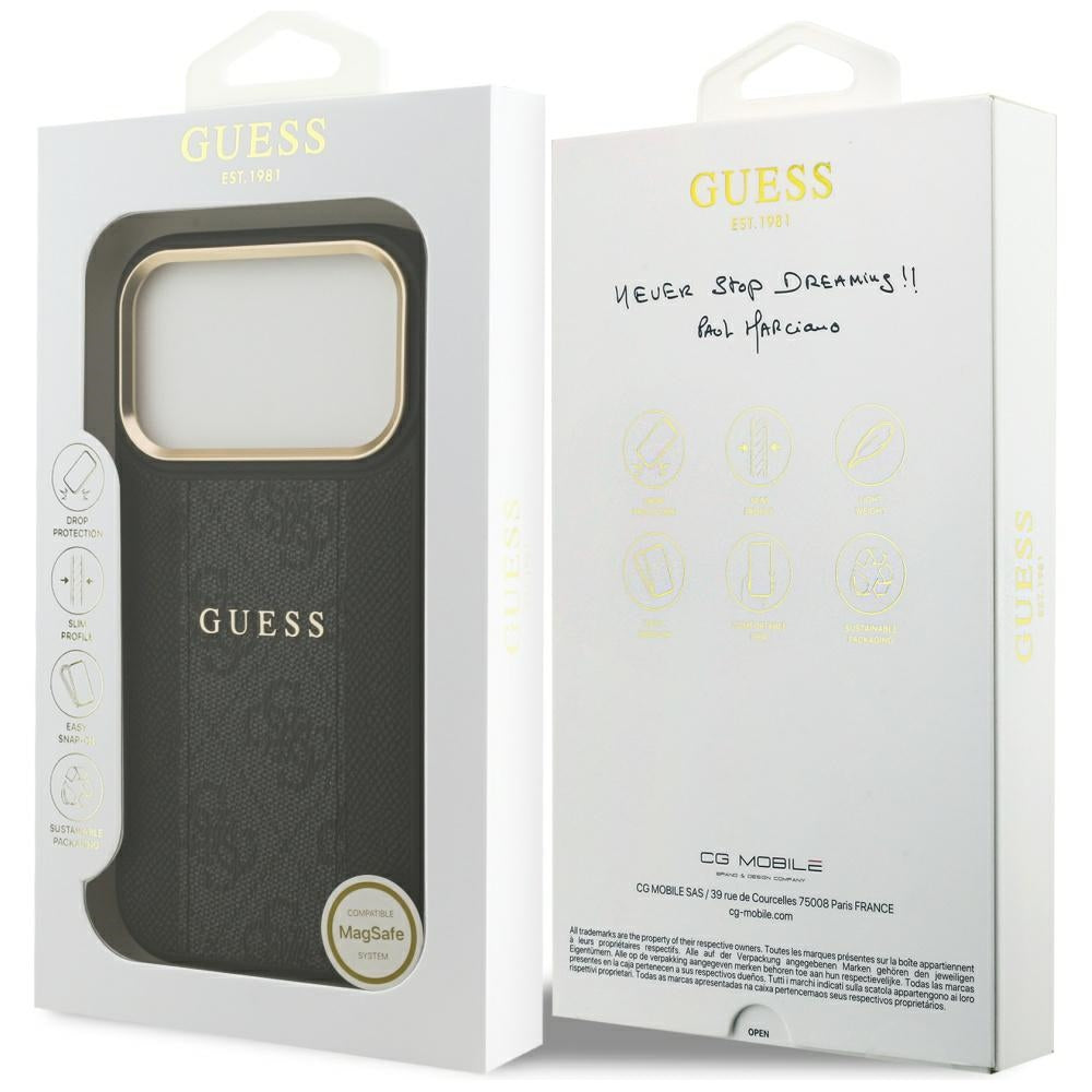 Custodia MagSafe per Apple iPhone 17 Pro Max, Guess, 4G Stripe, Nera