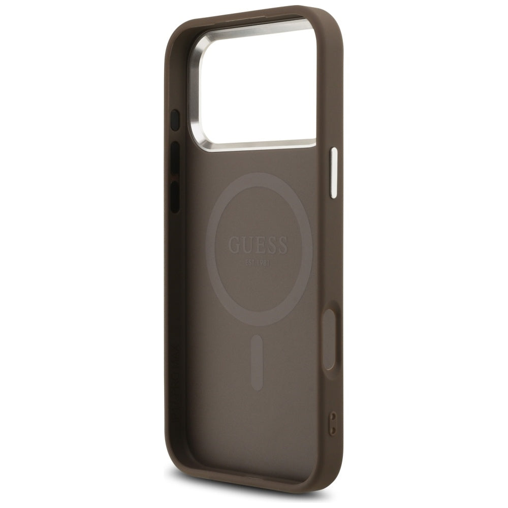 Custodia MagSafe per Apple iPhone 17 Pro Max, Guess, logo triangolo 4G, Marrone