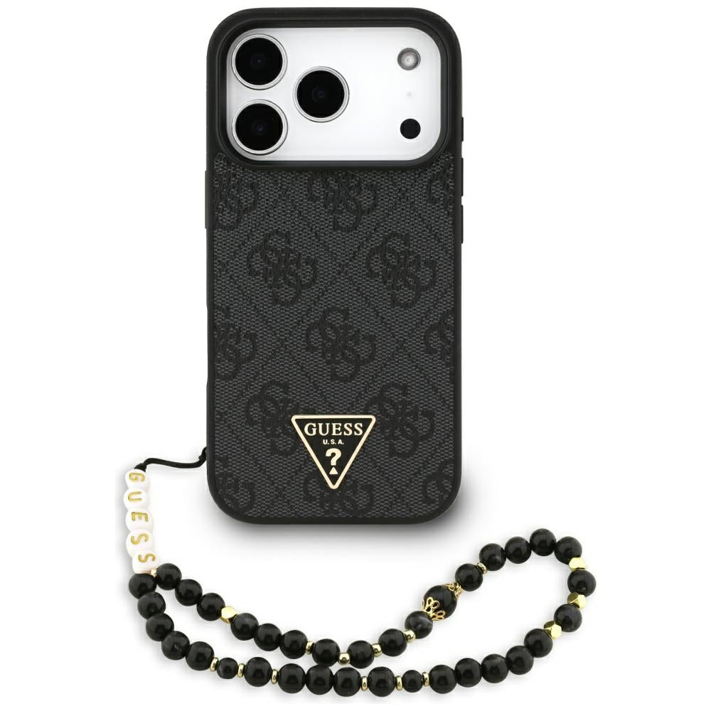 Custodia MagSafe per Apple iPhone 17 Pro Max, Guess, Logo Triangolo 4G con Cinturino, Nera