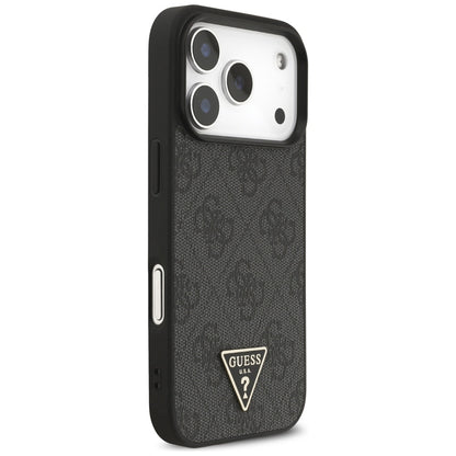 Custodia MagSafe per Apple iPhone 17 Pro Max, Guess, Logo Triangolo 4G con Cinturino, Nera