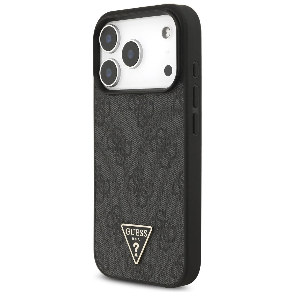 Custodia MagSafe per Apple iPhone 17 Pro Max, Guess, Logo Triangolo 4G con Cinturino, Nera