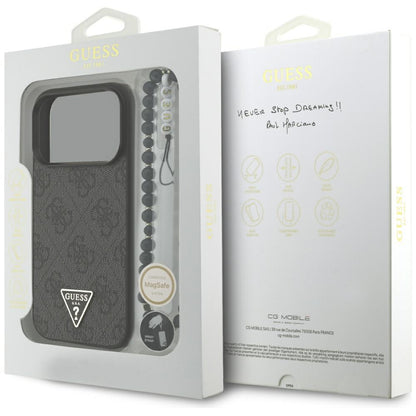 Custodia MagSafe per Apple iPhone 17 Pro Max, Guess, Logo Triangolo 4G con Cinturino, Nera
