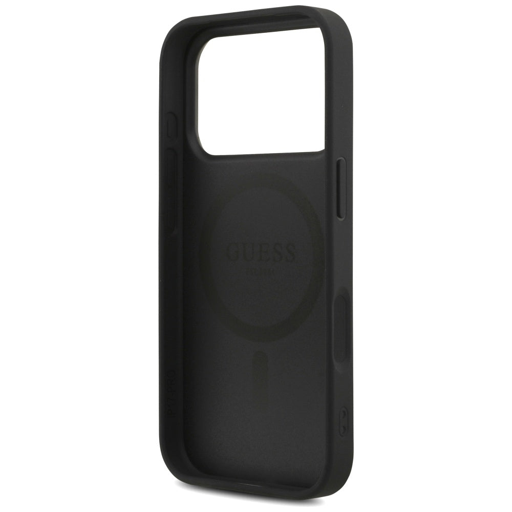 Custodia MagSafe per Apple iPhone 17 Pro Max, Guess, Logo Triangolo 4G con Cinturino, Nera