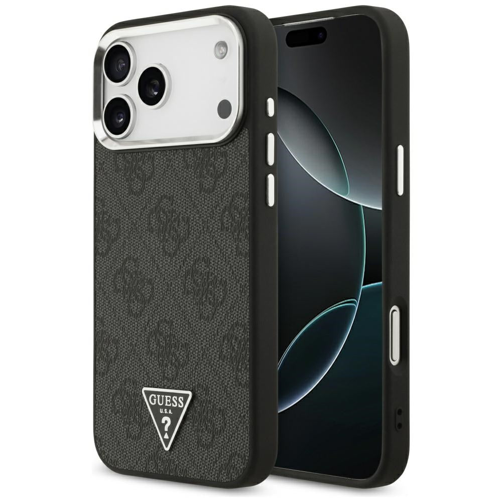 Custodia MagSafe per Apple iPhone 17 Pro Max, Guess, Logo Triangolo 4G, Nera Argentata