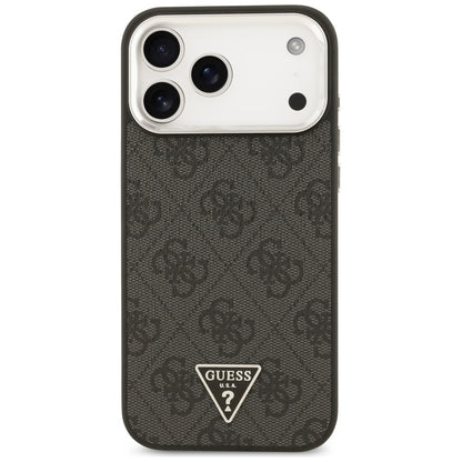 Custodia MagSafe per Apple iPhone 17 Pro Max, Guess, Logo Triangolo 4G, Nera Argentata