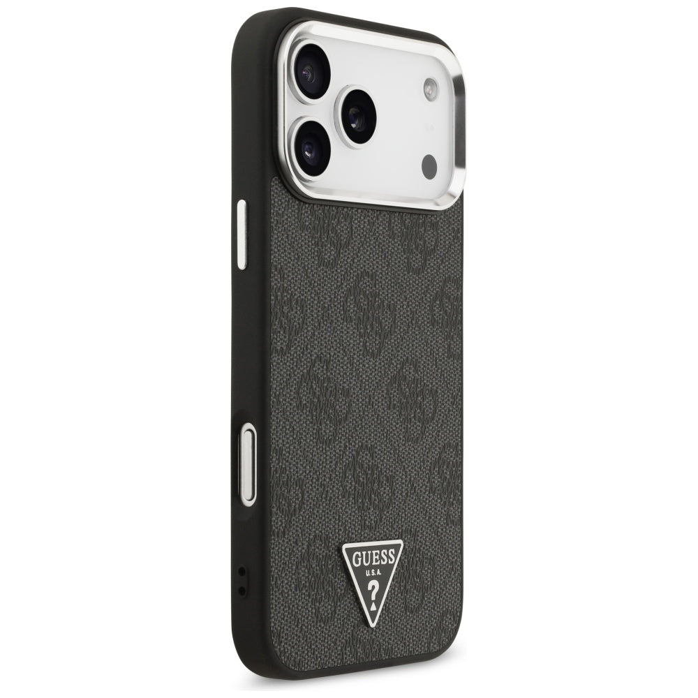 Custodia MagSafe per Apple iPhone 17 Pro Max, Guess, Logo Triangolo 4G, Nera Argentata