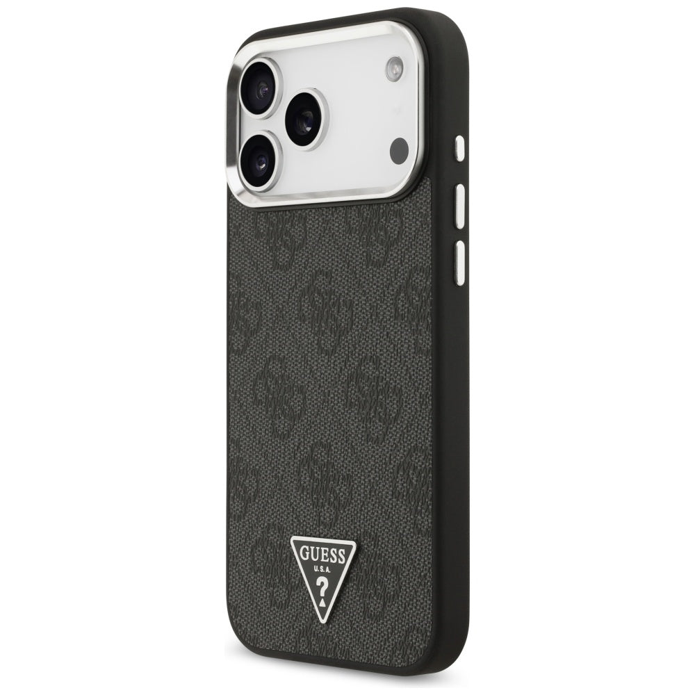 Custodia MagSafe per Apple iPhone 17 Pro Max, Guess, Logo Triangolo 4G, Nera Argentata