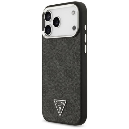 Custodia MagSafe per Apple iPhone 17 Pro Max, Guess, Logo Triangolo 4G, Nera Argentata