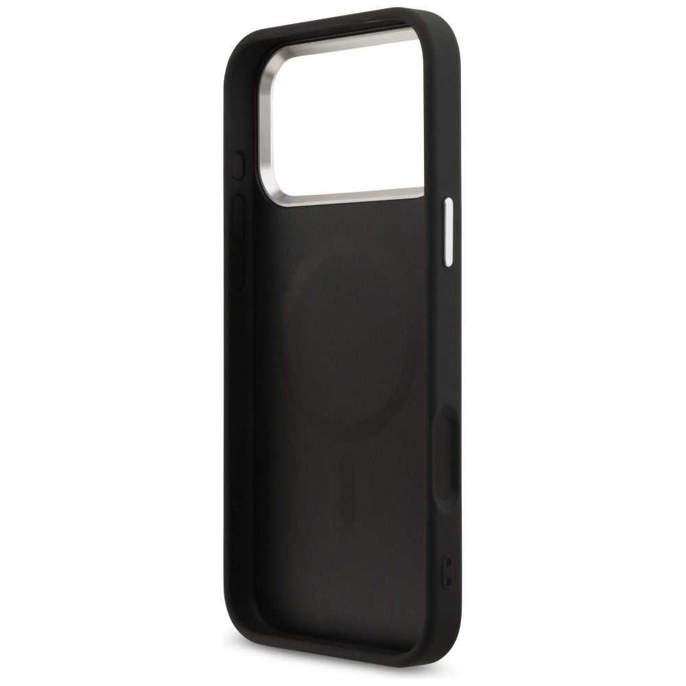Custodia MagSafe per Apple iPhone 17 Pro Max, Guess, Logo Triangolo 4G, Nera Argentata