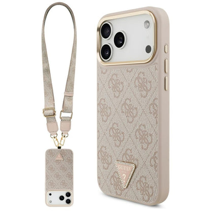 Custodia MagSafe per Apple iPhone 17 Pro Max, Guess, Logo Triangolo 4G con Grande Cinturino, Rosa