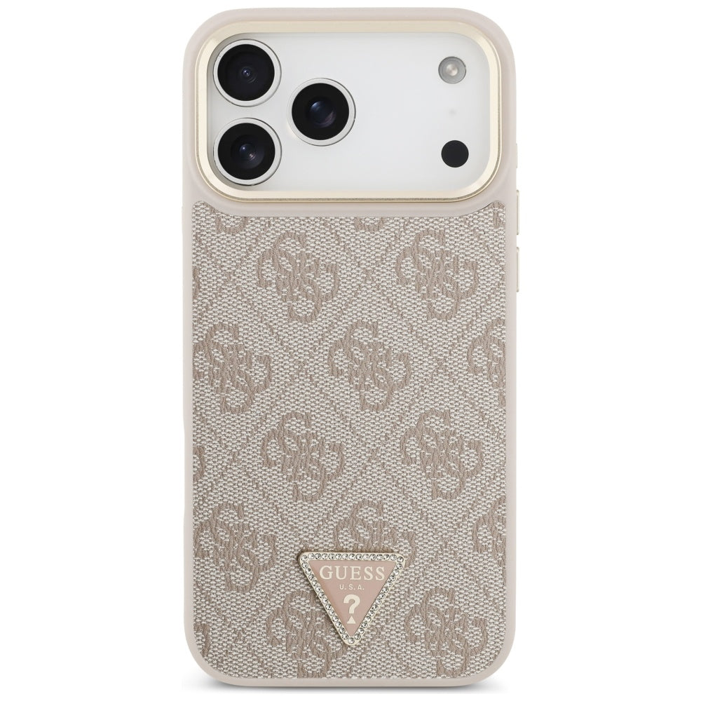 Custodia MagSafe per Apple iPhone 17 Pro Max, Guess, Logo Triangolo 4G con Grande Cinturino, Rosa