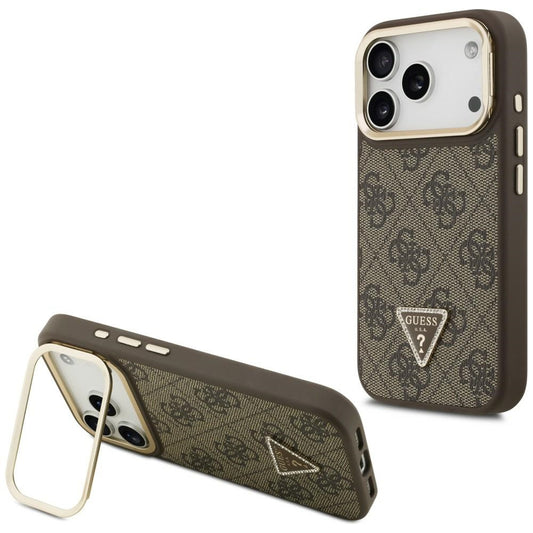 Custodia MagSafe per Apple iPhone 17 Pro Max, Guess, Logo Triangolo 4G con Supporto Fotocamera, Marrone Dorato
