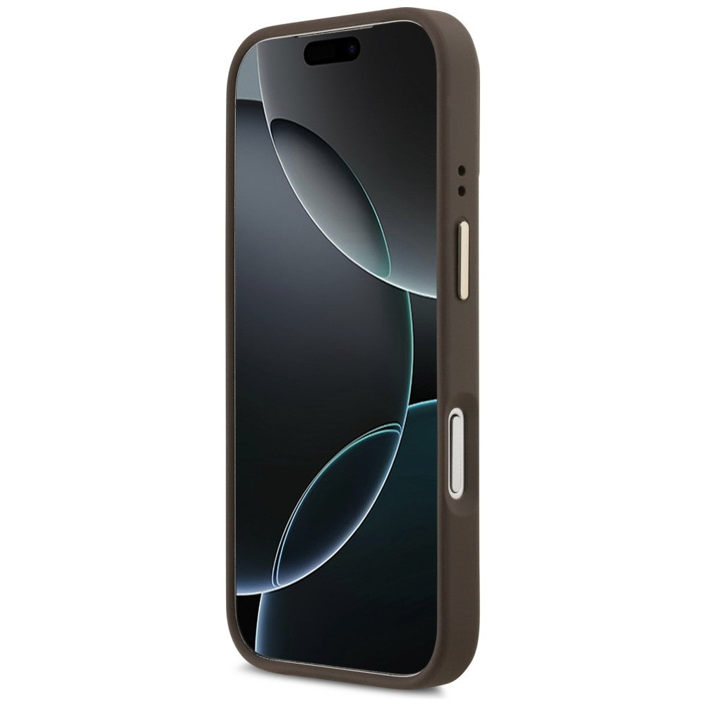 Custodia MagSafe per Apple iPhone 17 Pro Max, Guess, Logo Triangolo 4G con Supporto Fotocamera, Marrone Dorato