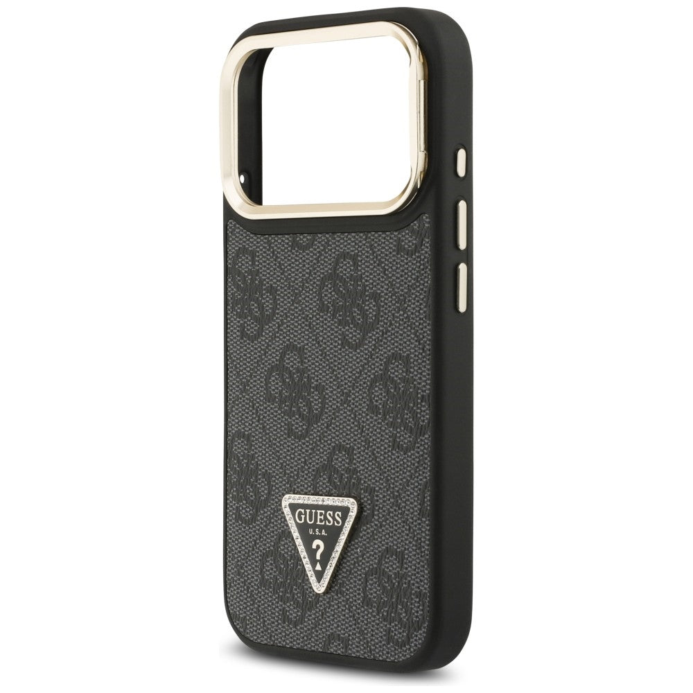 MagSafe Case for Apple iPhone 17 Pro Max, Guess, 4G Triangle Logo with Stand Camera, Black Gold