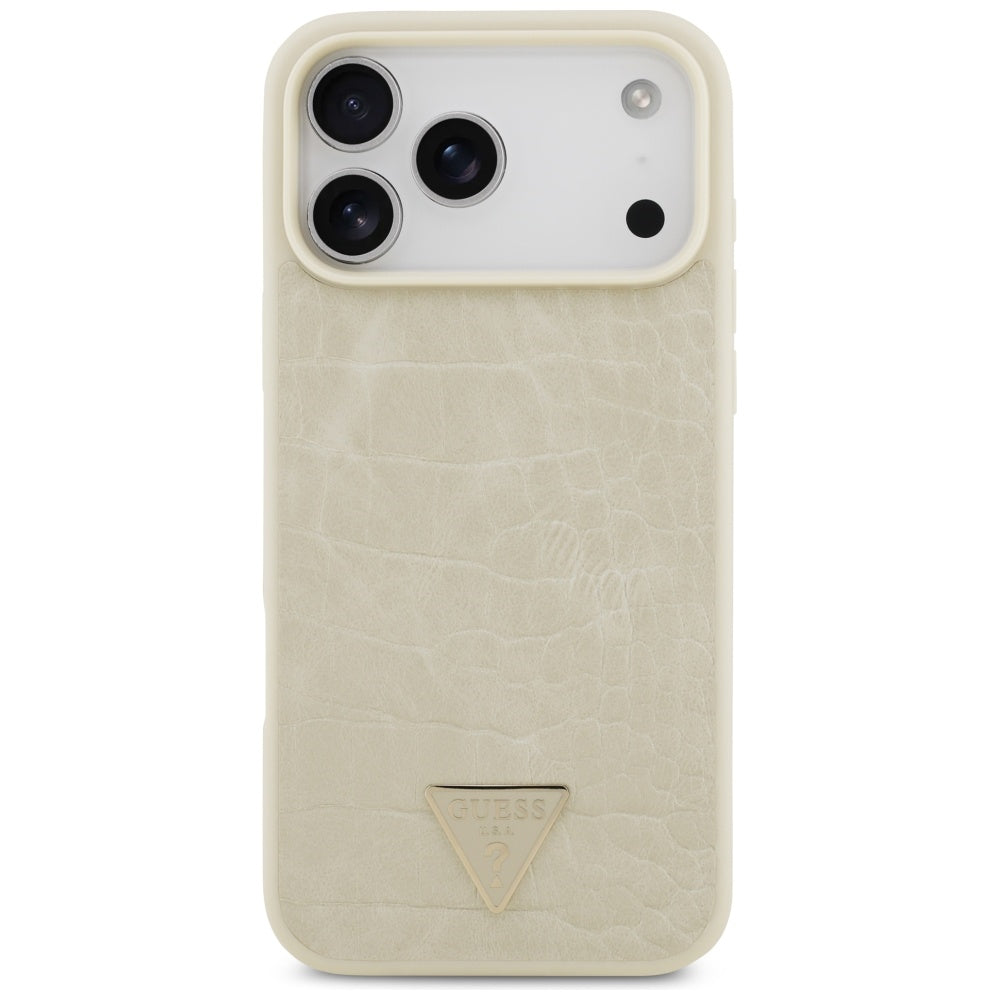 Custodia MagSafe per Apple iPhone 17 Pro Max, Guess, Croco Triangle Logo, Dorata